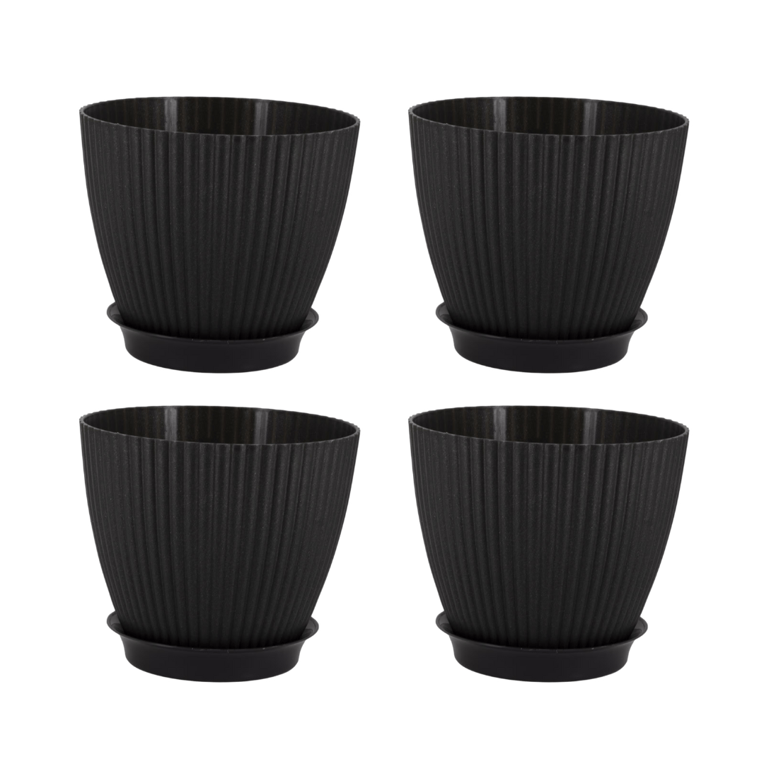 Set of 4 - 7 Inch Black Royal Circle Set Premium Plastic Planter