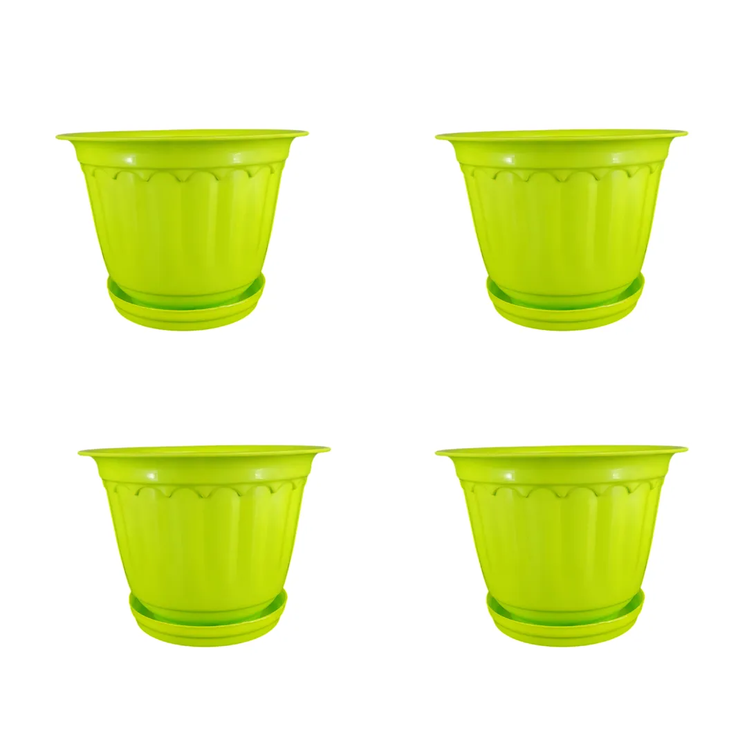 Set of 4 - 8 Inch Green Jasmine Guardian Premium Plastic Planter