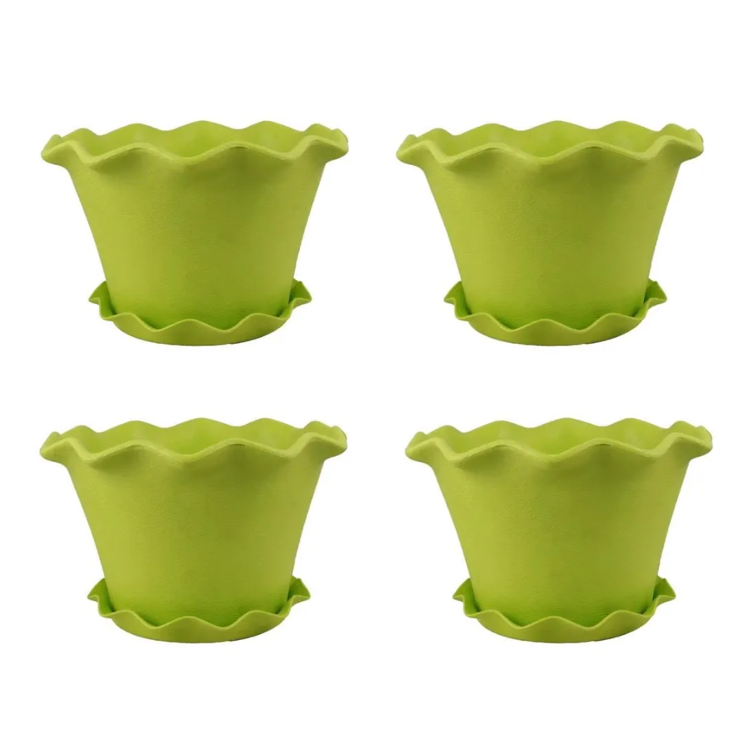 Set of 4 - 8 Inch Green Royal Bloom Premium Plastic Planter