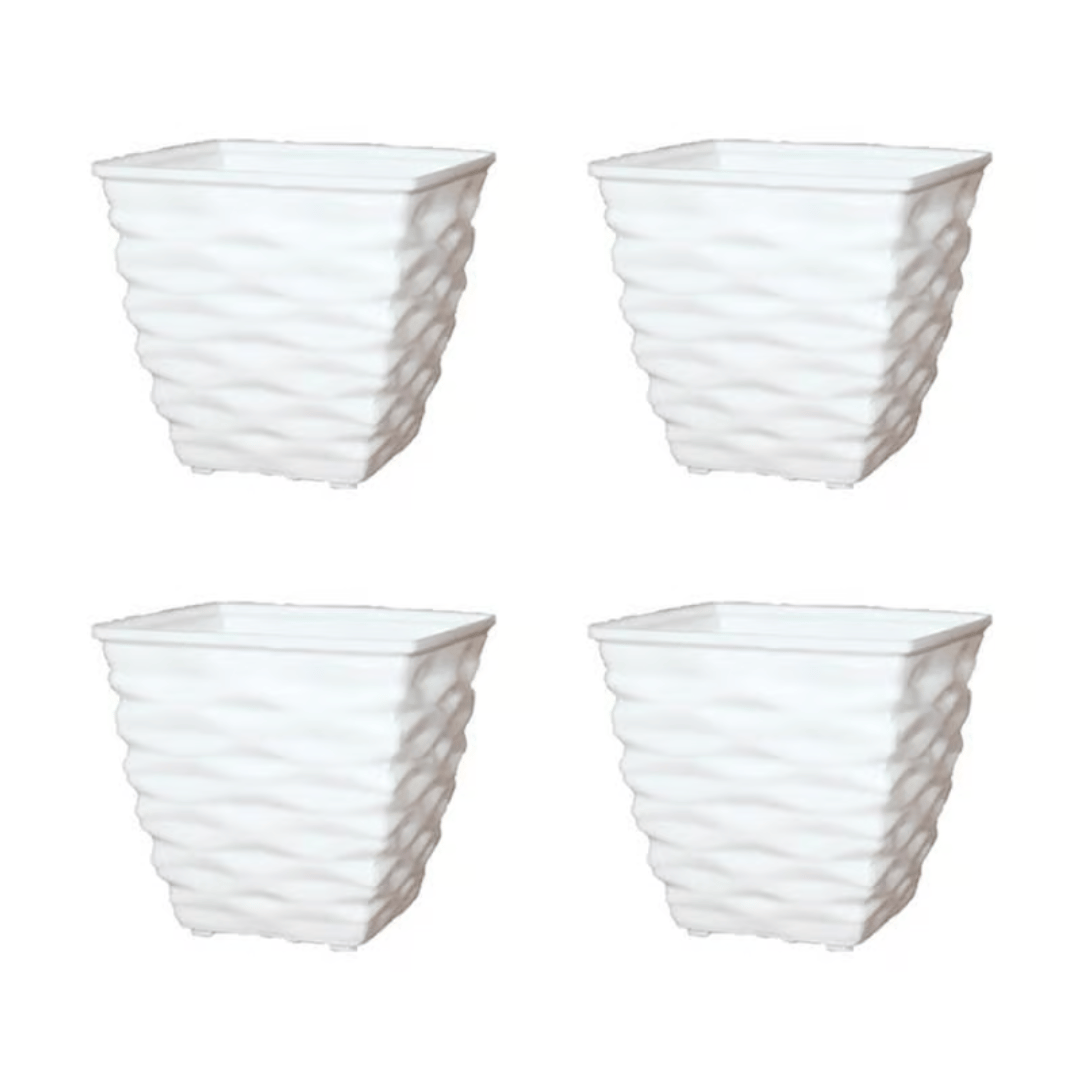 Set of 4 - 4 Inch White Gem Bright Mini Premium Plastic Planter