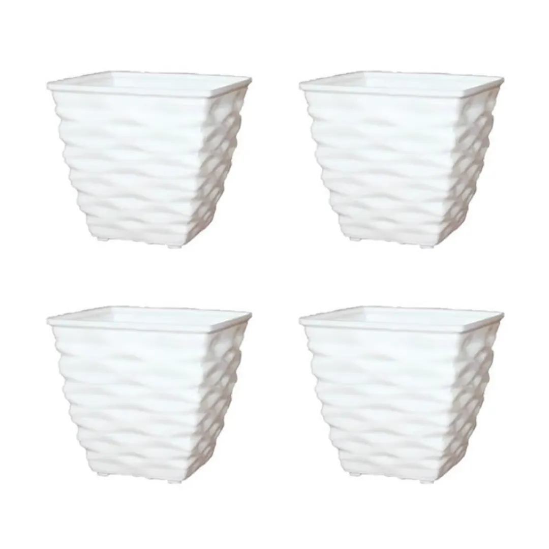 Set of 4 - 4 Inch White Gem Bright Mini Premium Plastic Planter