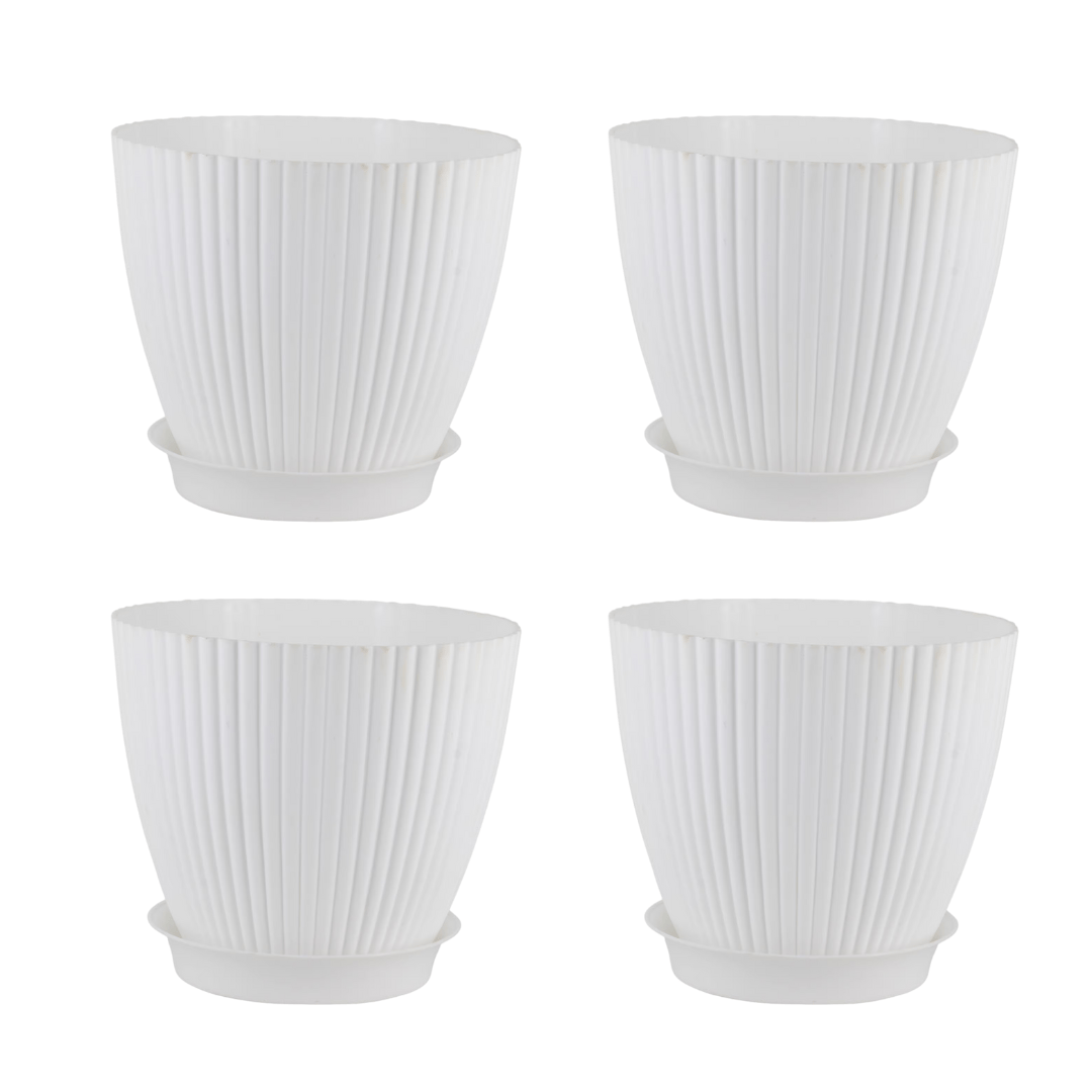 Set of 4 - 7 Inch White Royal Circle Set Premium Plastic Planter