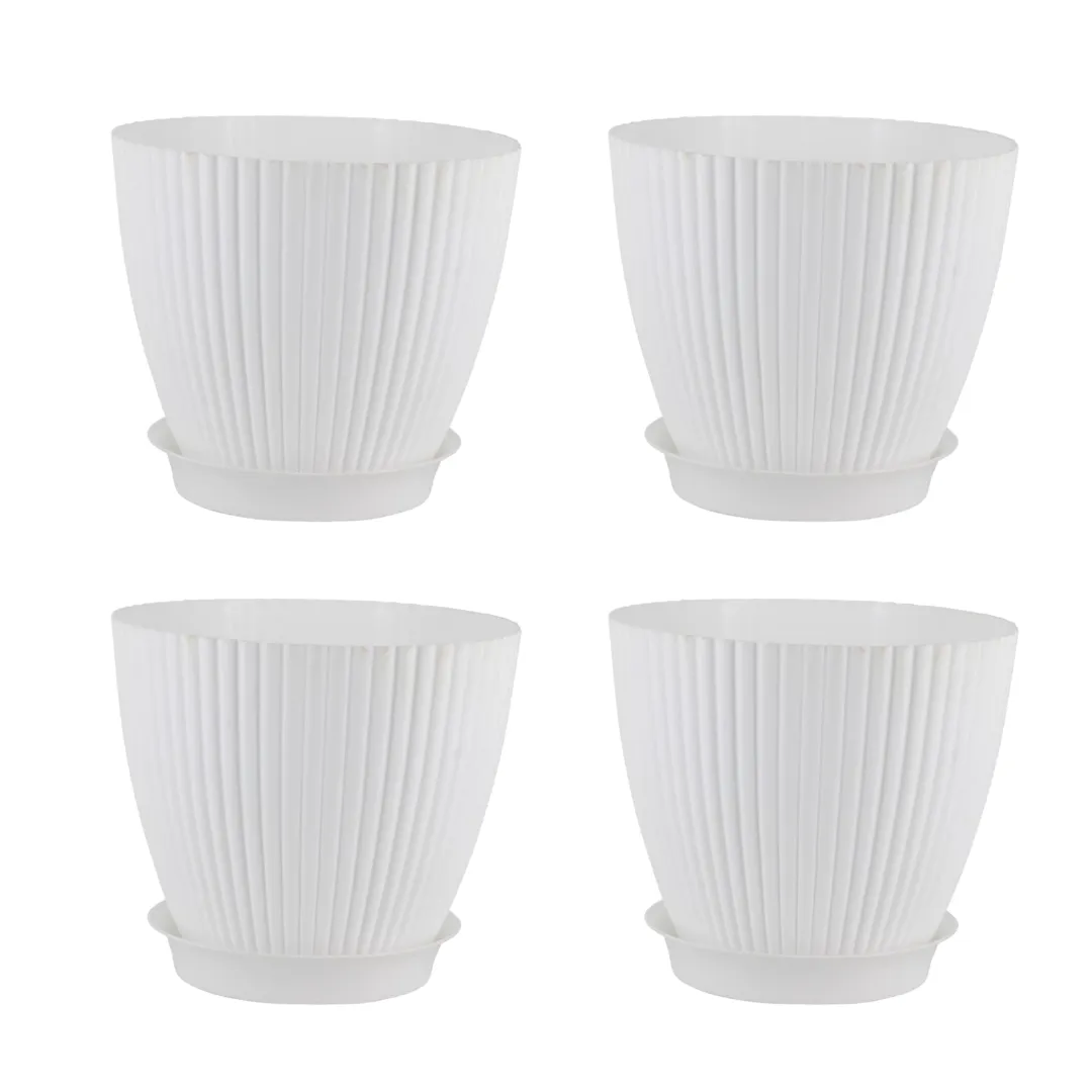 Set of 4 - 7 Inch White Royal Circle Set Premium Plastic Planter