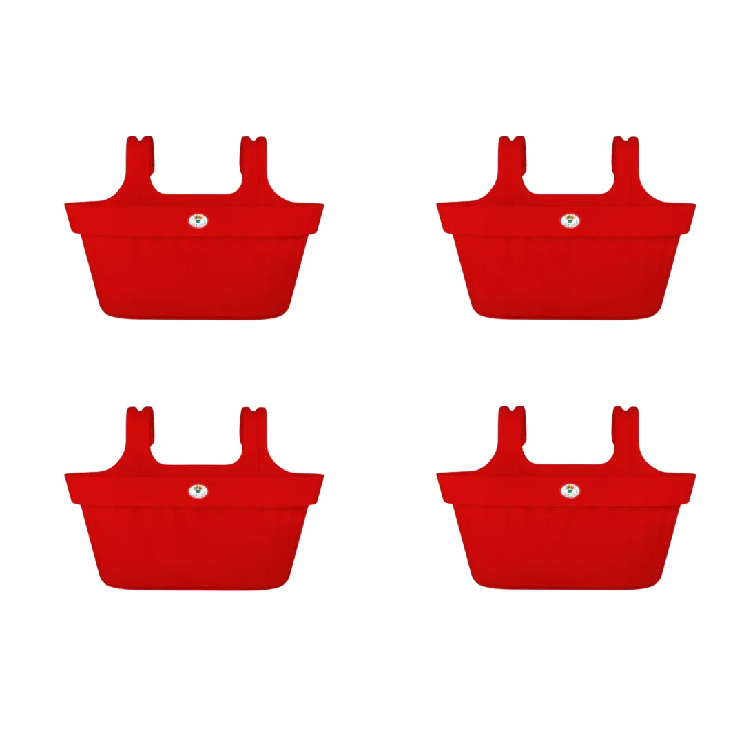 Set of 4 - 16 Inch Red Twin Hook Sylvester Premium Hanging Planter