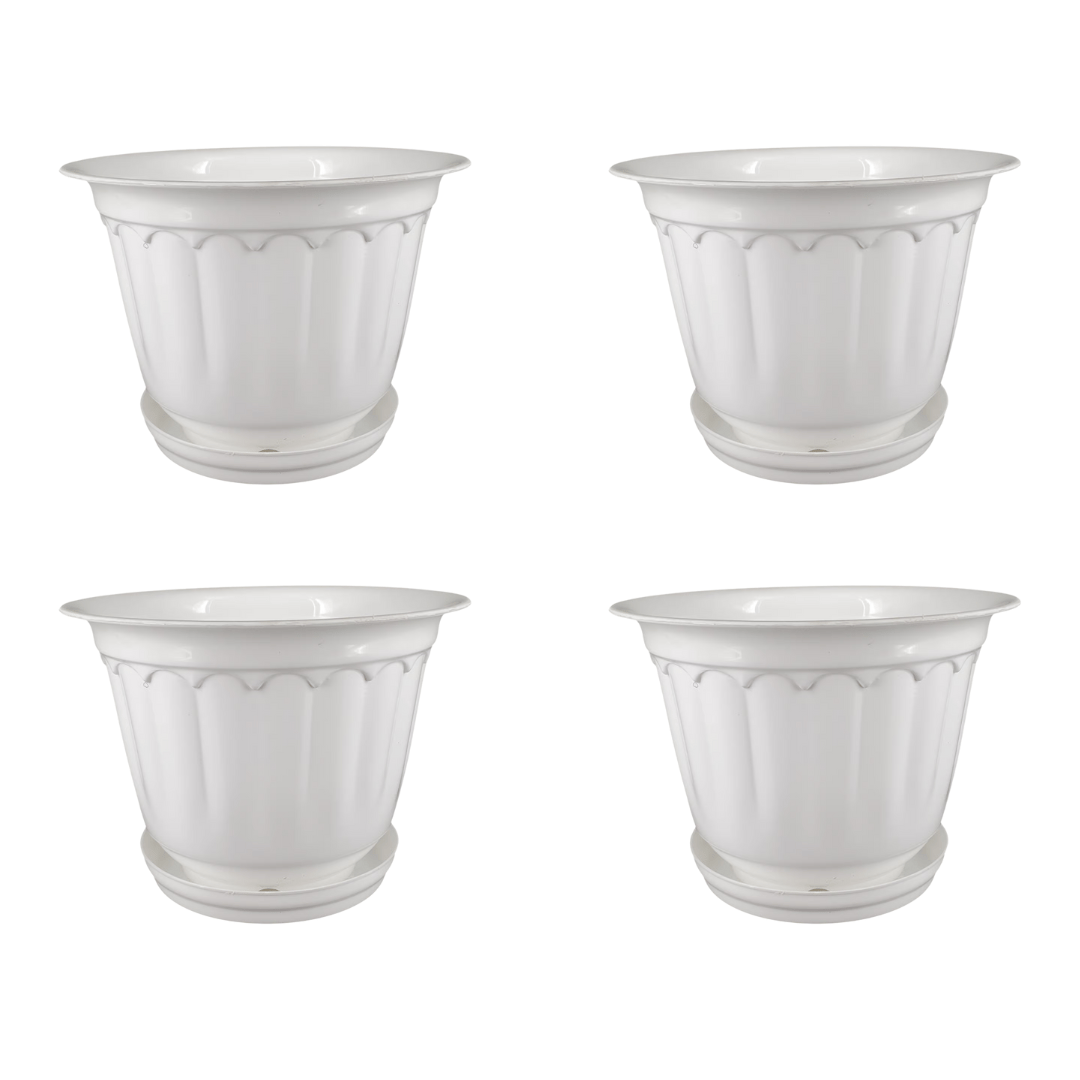 Set of 4 - 8 Inch White Jasmine Guardian Premium Plastic Planter