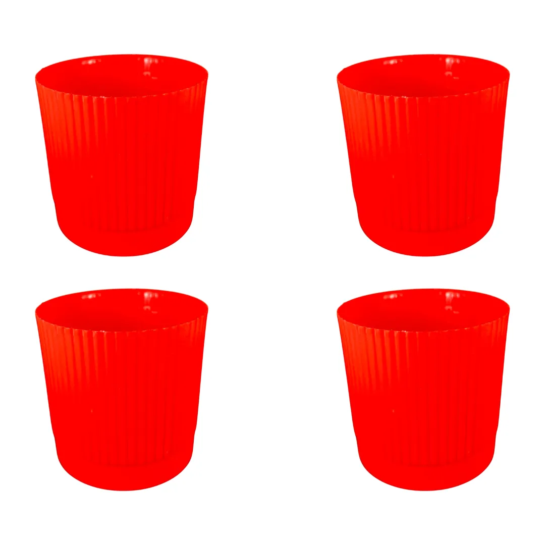 Set of 4 - 4 Inch Red Petite Charm Premium Plastic Planter