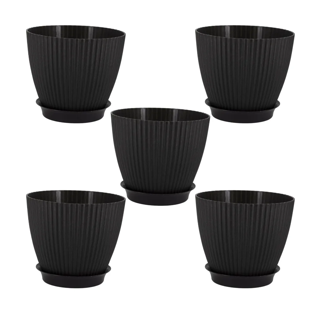 Set of 5 - 7 Inch Black Royal Circle Set Premium Plastic Planter