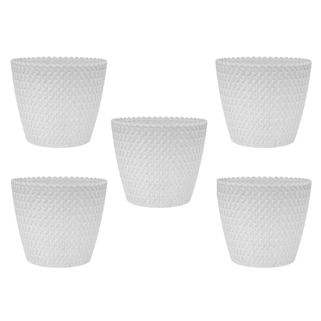 Set of 5 - 7 Inch White Poppy Charm Premium Plastic Planter