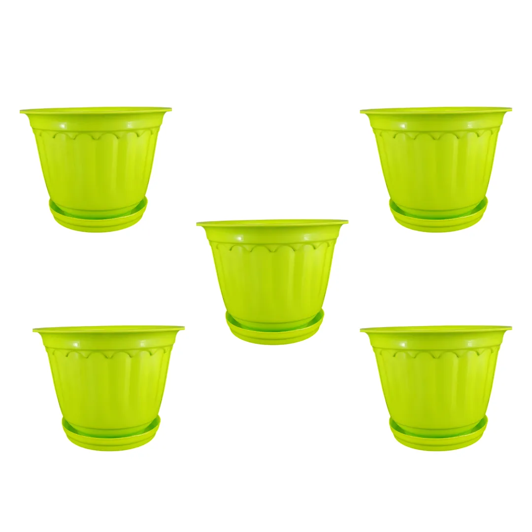 Set of 5 - 8 Inch Green Jasmine Guardian Premium Plastic Planter