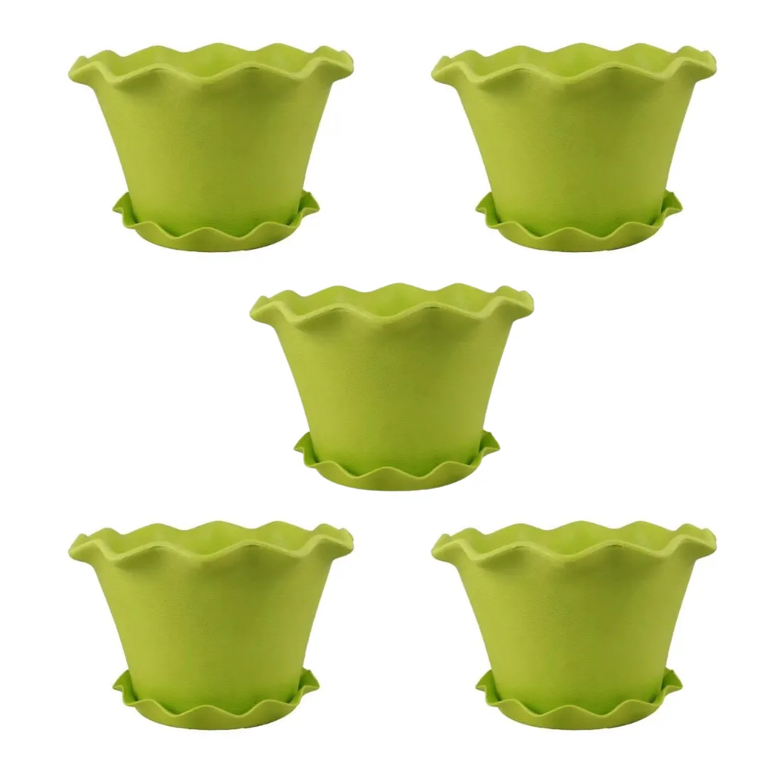 Set of 5 - 8 Inch Green Royal Bloom Premium Plastic Planter