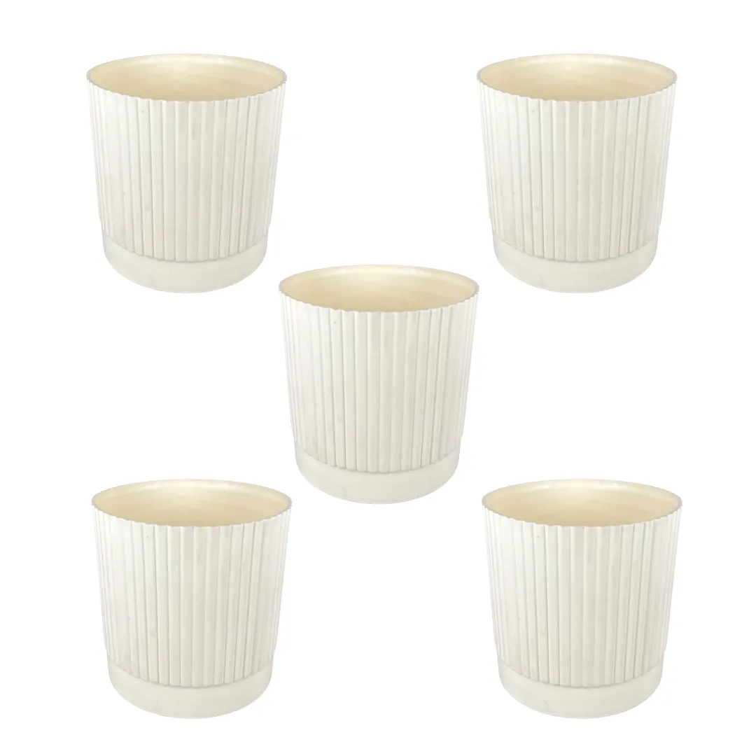 Set of 5 - 4 Inch Beige Petite Charm Premium Plastic Planter