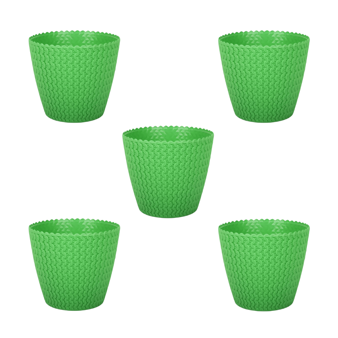 Set of 5 - 7 Inch Green Poppy Charm Premium Plastic Planter