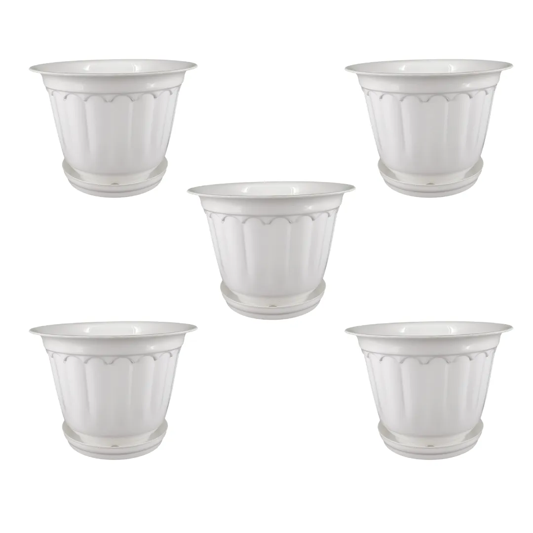 Set of 5 - 8 Inch White Jasmine Guardian Premium Plastic Planter