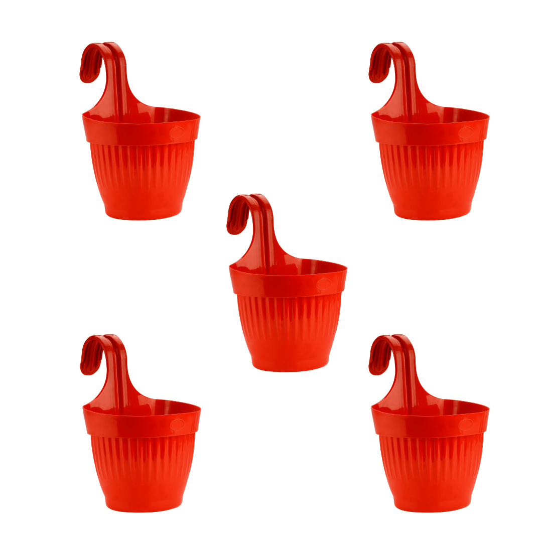 Set of 5 - 7 Inch Red Euro Premium Plastic Planter