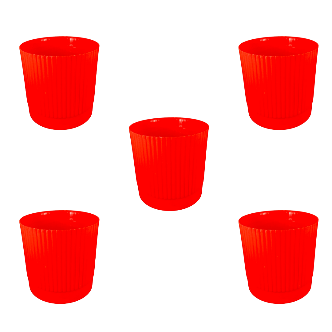 Set of 5 - 4 Inch Red Petite Charm Premium Plastic Planter