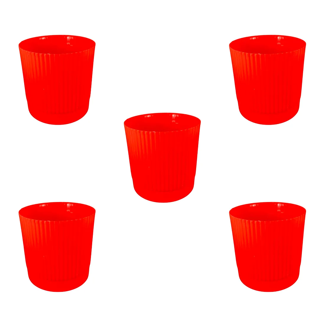 Set of 5 - 4 Inch Red Petite Charm Premium Plastic Planter