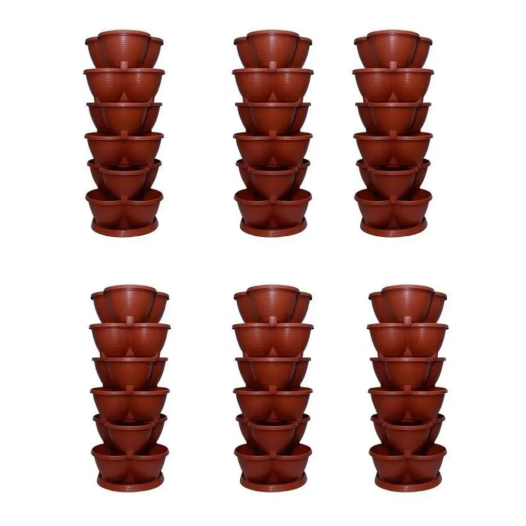 Set of 6 - Set of 7 - (6 Pot & 1 Tray) VertiStack Premium Plastic Planter