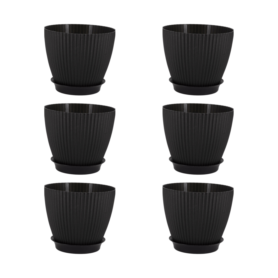 Set of 6 - 7 Inch Black Royal Circle Set Premium Plastic Planter