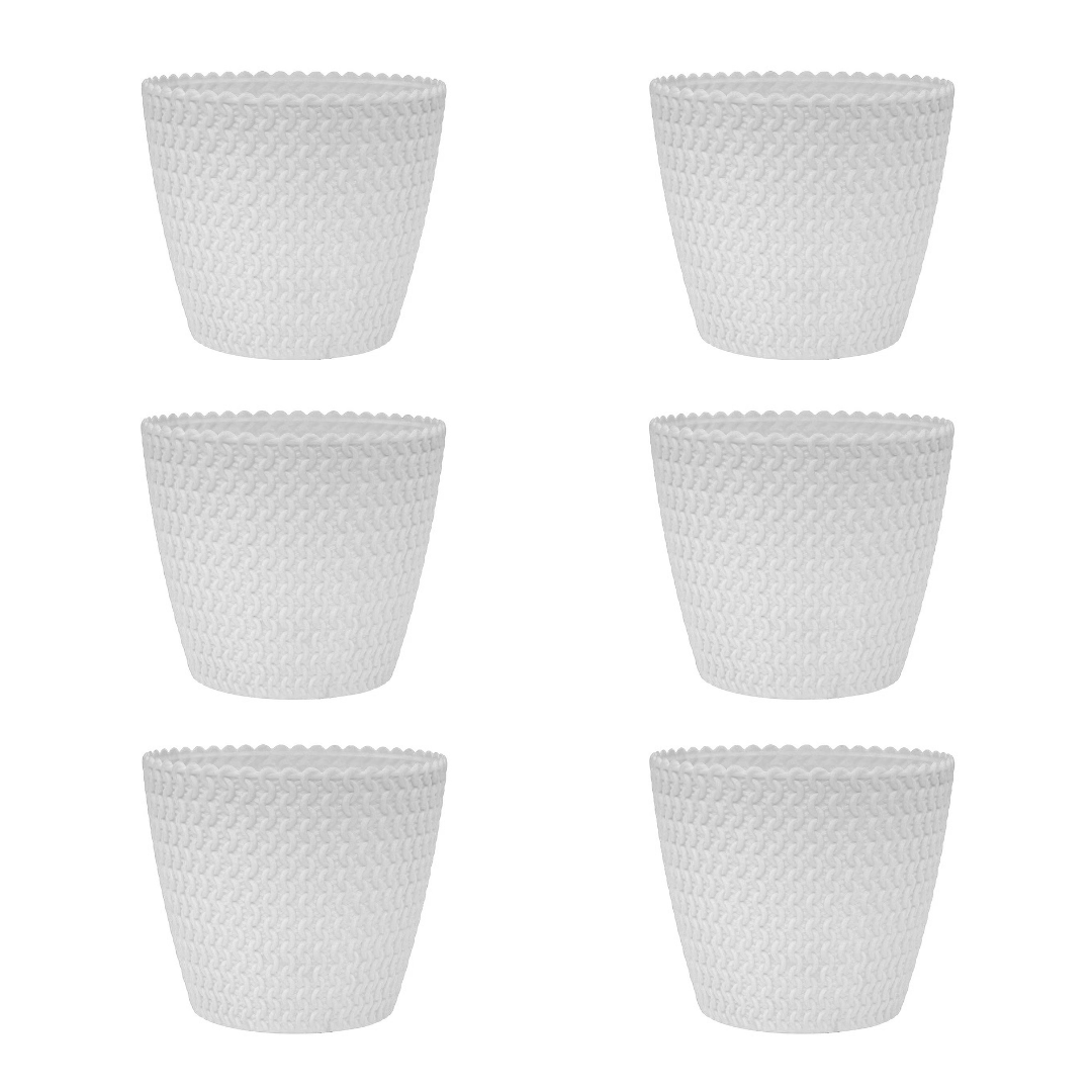 Set of 6 - 7 Inch White Poppy Charm Premium Plastic Planter
