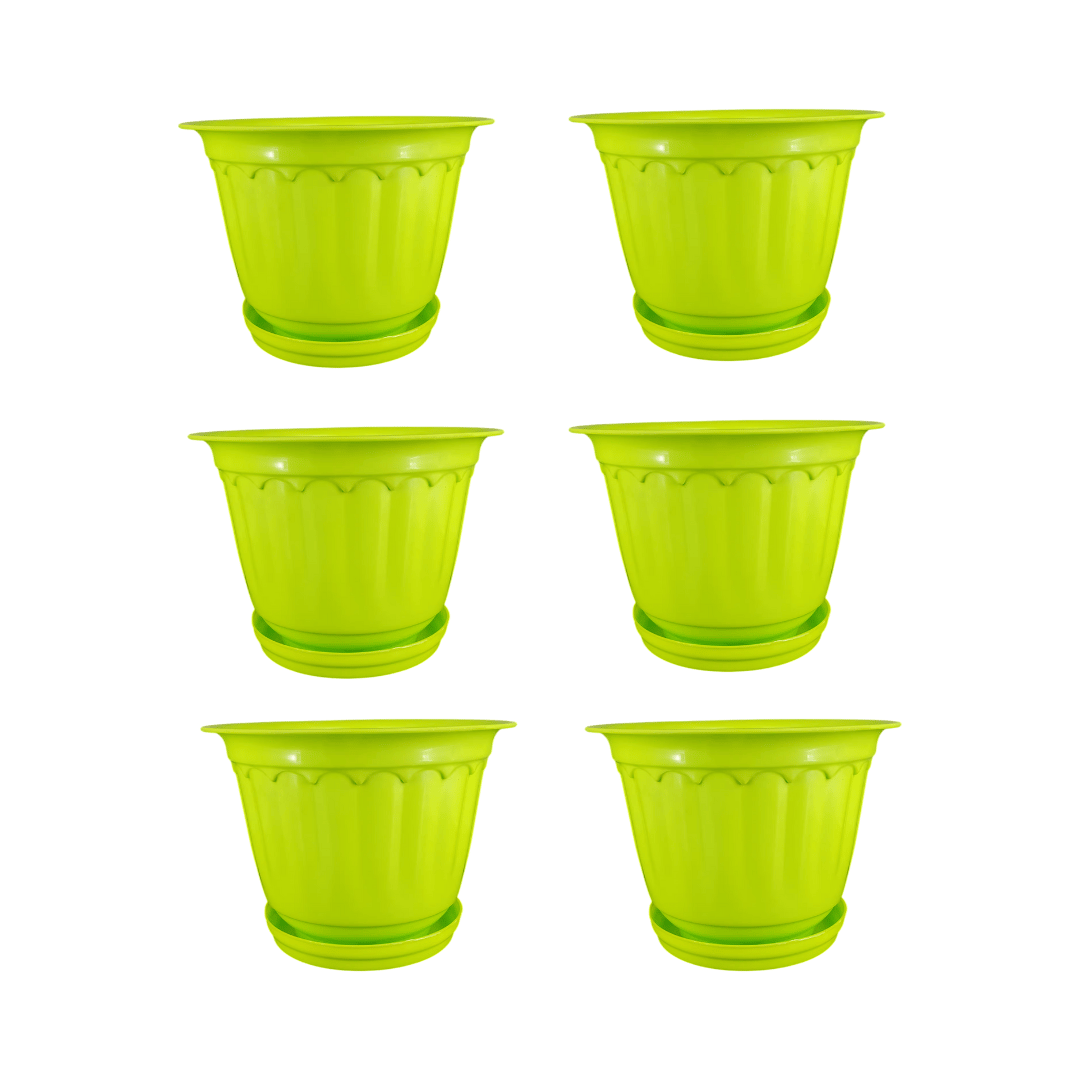 Set of 6 - 8 Inch Green Jasmine Guardian Premium Plastic Planter