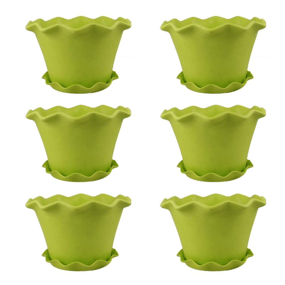 Set of 6 - 8 Inch Green Royal Bloom Premium Plastic Planter