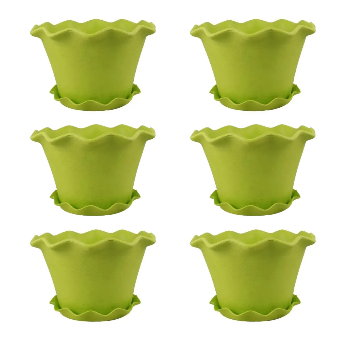 Set of 6 - 8 Inch Green Royal Bloom Premium Plastic Planter