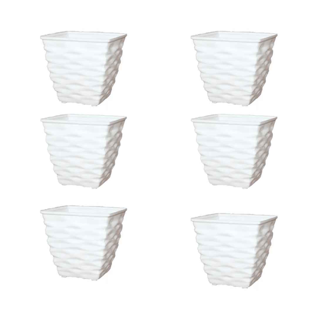 Set of 6 - 4 Inch White Gem Bright Mini Premium Plastic Planter