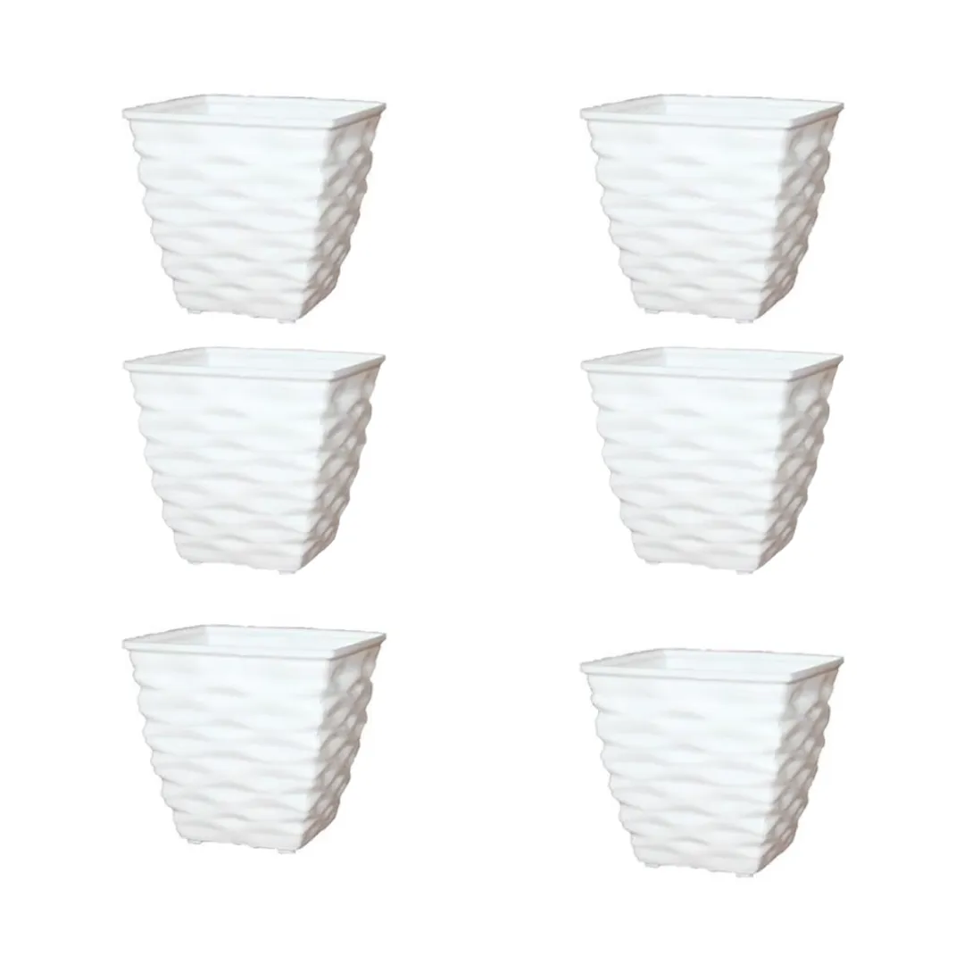 Set of 6 - 4 Inch White Gem Bright Mini Premium Plastic Planter