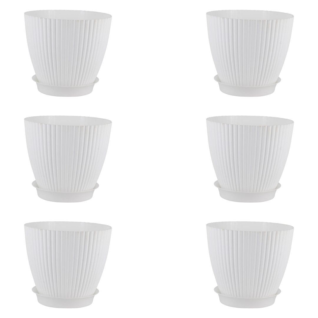 Set of 6 - 7 Inch White Royal Circle Set Premium Plastic Planter