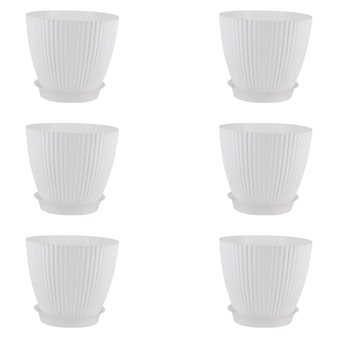 Set of 6 - 7 Inch White Royal Circle Set Premium Plastic Planter