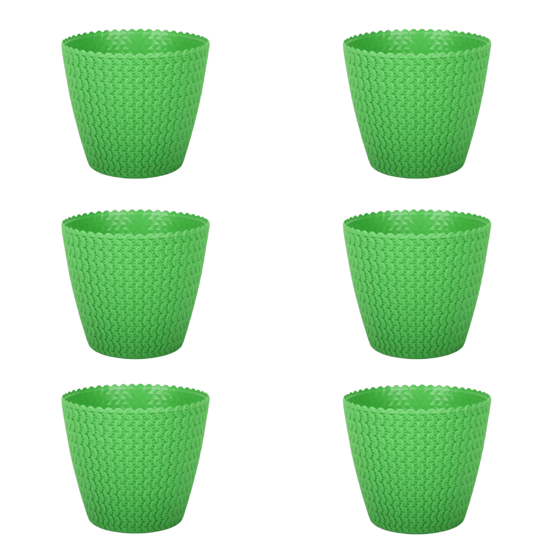 Set of 6 - 7 Inch Green Poppy Charm Premium Plastic Planter