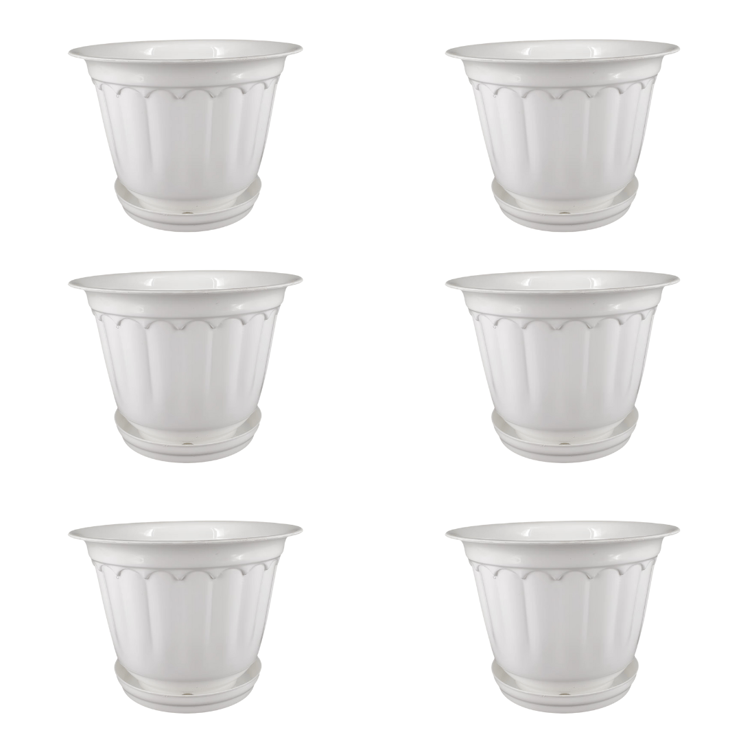 Set of 6 - 8 Inch White Jasmine Guardian Premium Plastic Planter
