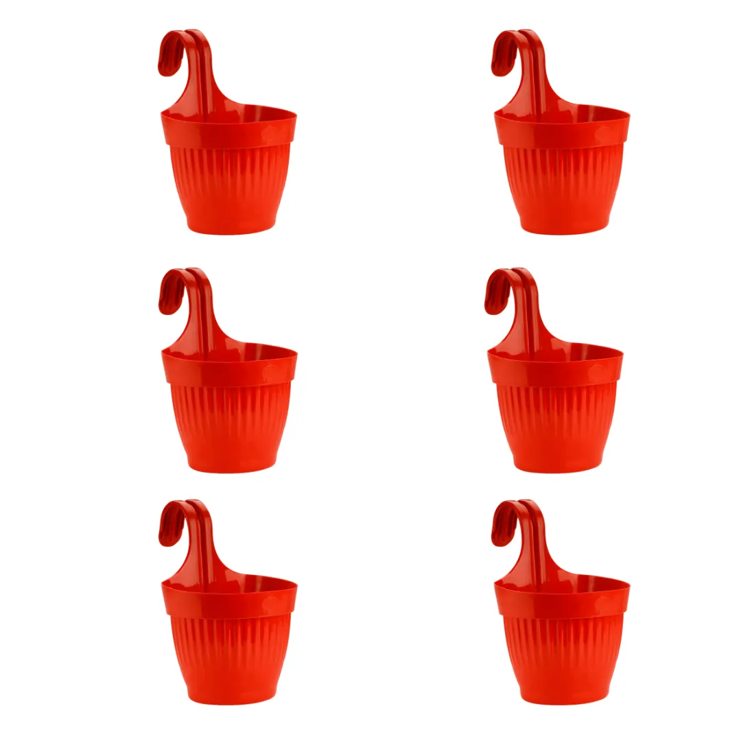 Set of 6 - 7 Inch Red Euro Premium Plastic Planter