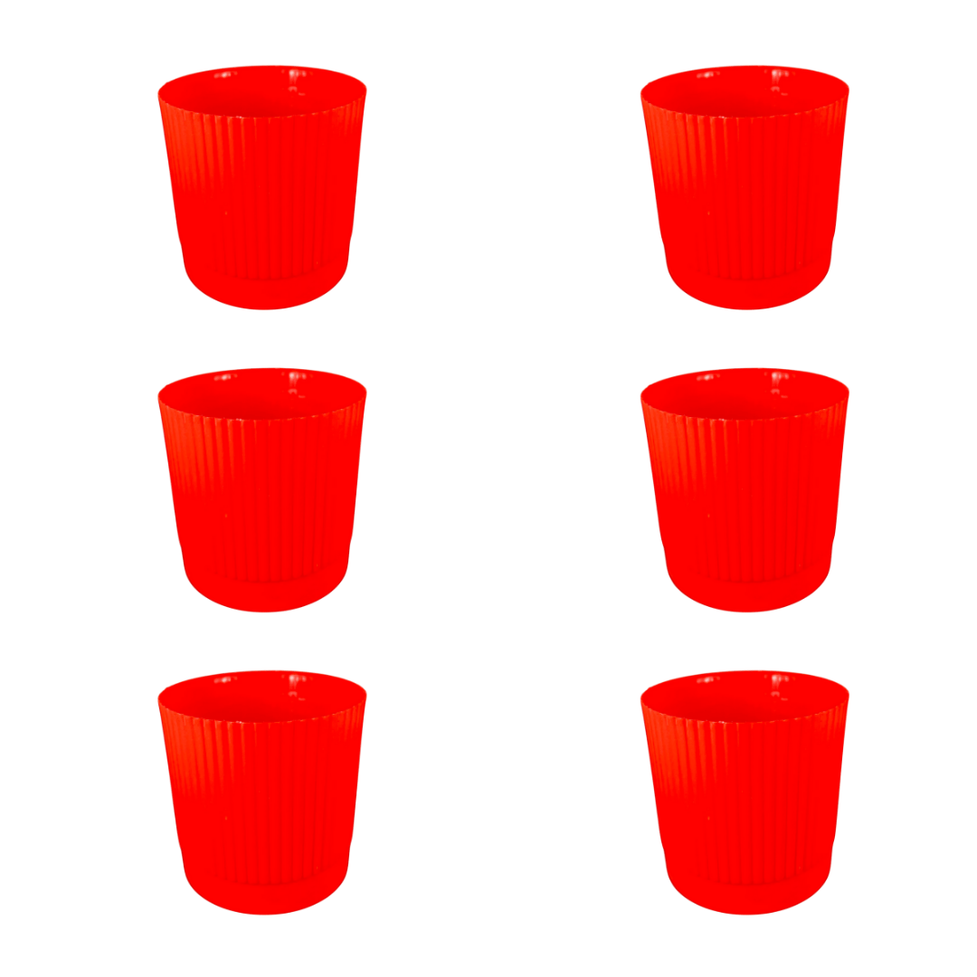 Set of 6 - 4 Inch Red Petite Charm Premium Plastic Planter