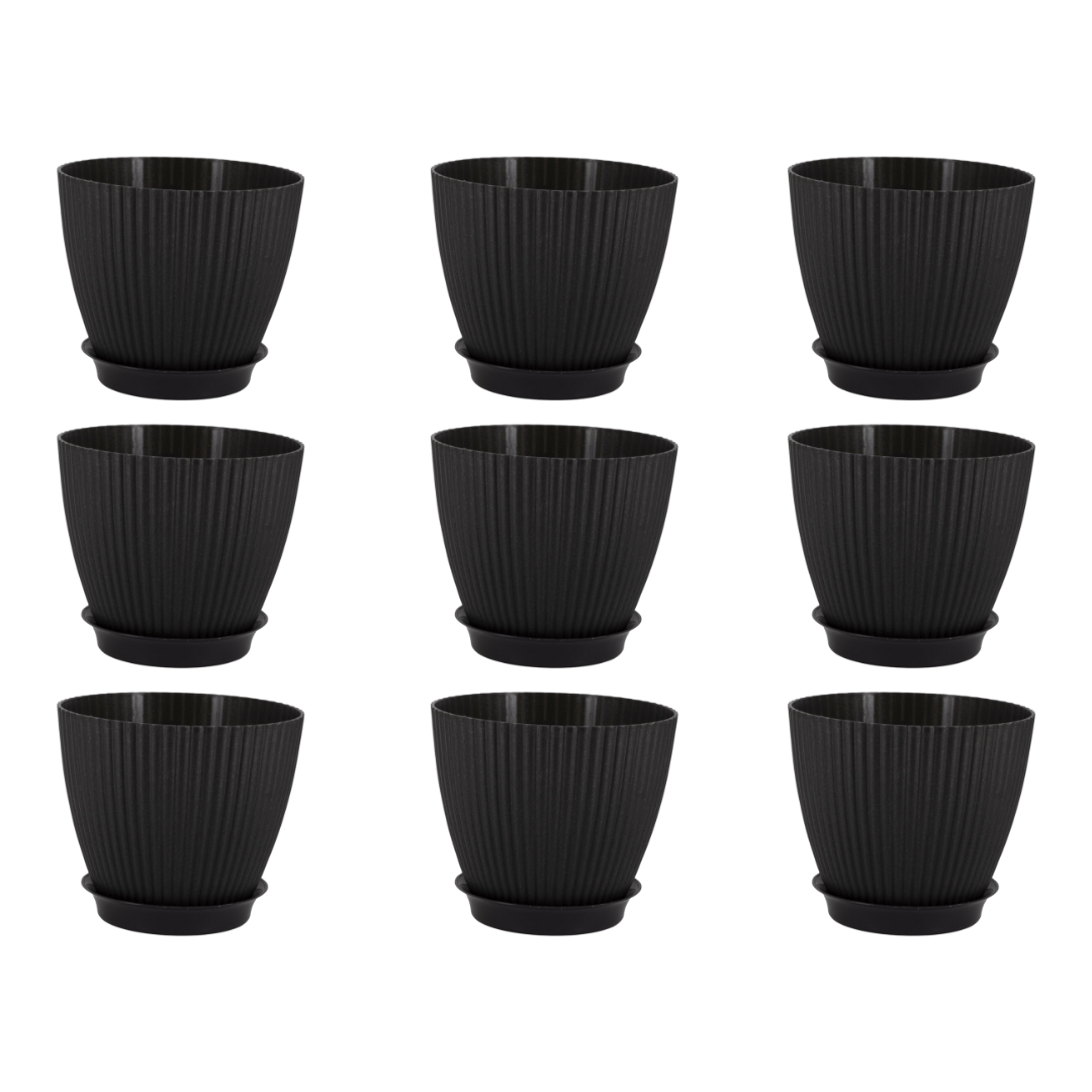 Set of 9 - 7 Inch Black Royal Circle Set Premium Plastic Planter