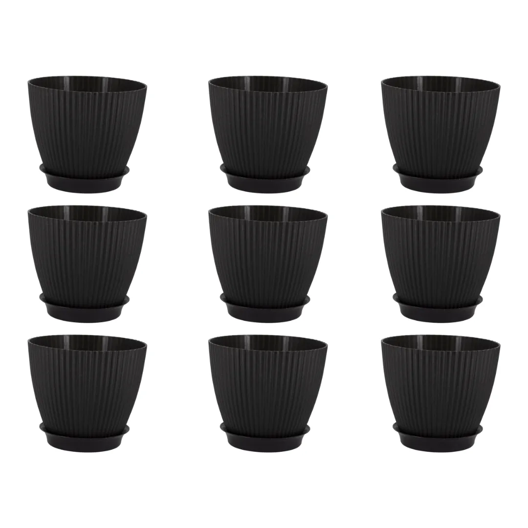 Set of 9 - 7 Inch Black Royal Circle Set Premium Plastic Planter