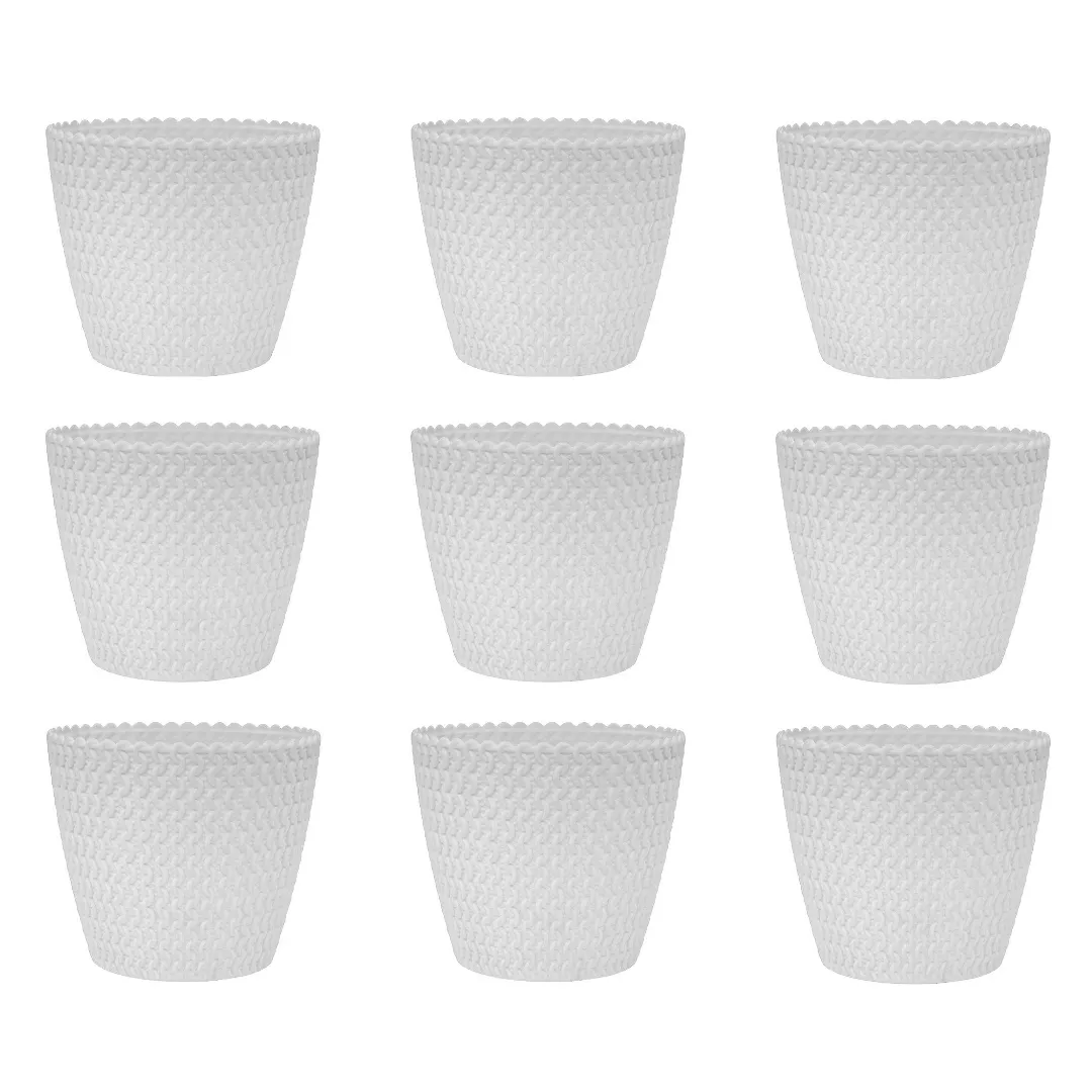 Set of 9 - 7 Inch White Poppy Charm Premium Plastic Planter