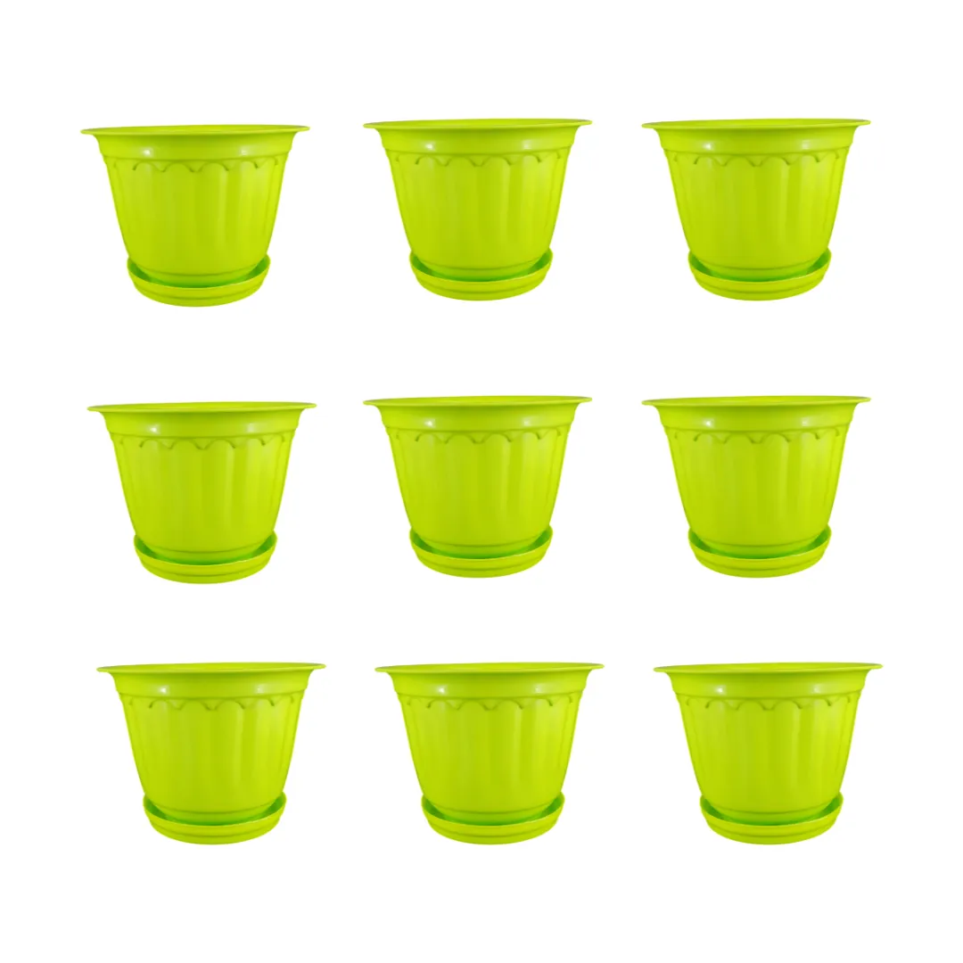 Set of 9 - 8 Inch Green Jasmine Guardian Premium Plastic Planter