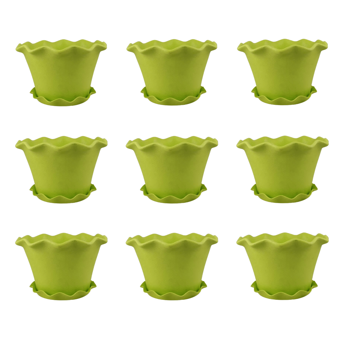 Set of 9 - 8 Inch Green Royal Bloom Premium Plastic Planter