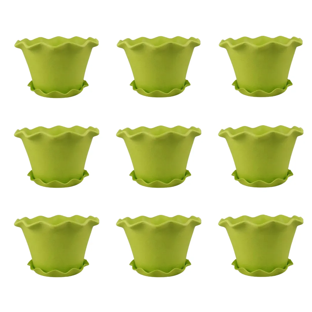 Set of 9 - 8 Inch Green Royal Bloom Premium Plastic Planter