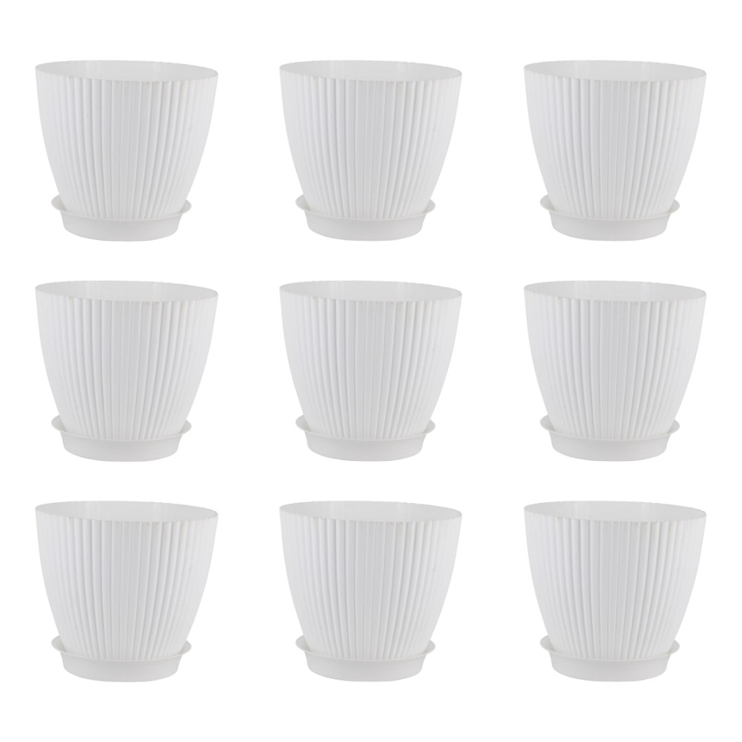 Set of 9 - 7 Inch White Royal Circle Set Premium Plastic Planter