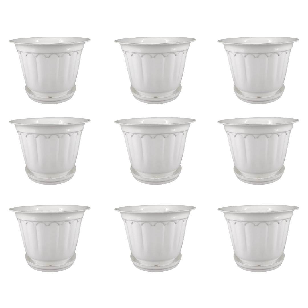 Set of 9 - 8 Inch White Jasmine Guardian Premium Plastic Planter