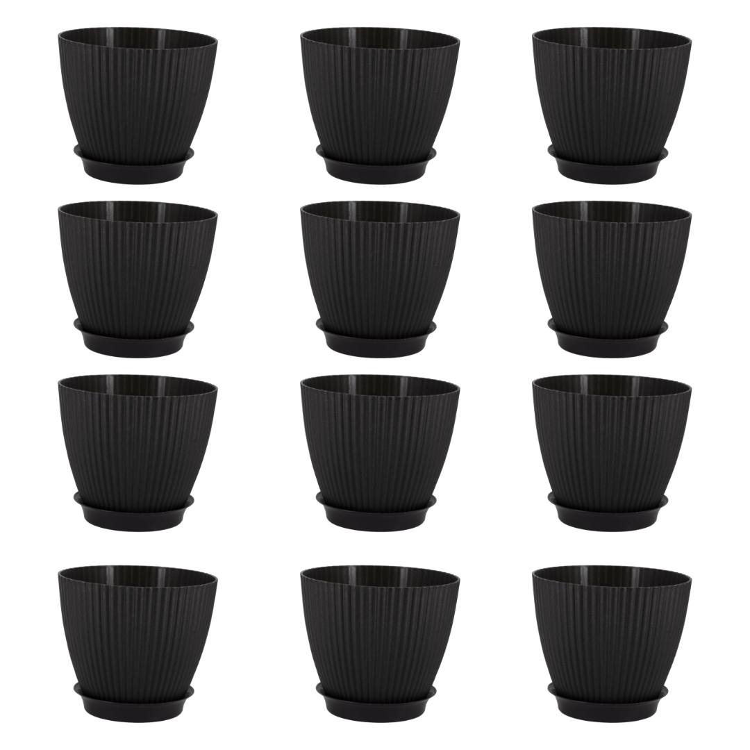 Set of 12 - 7 Inch Black Royal Circle Set Premium Plastic Planter
