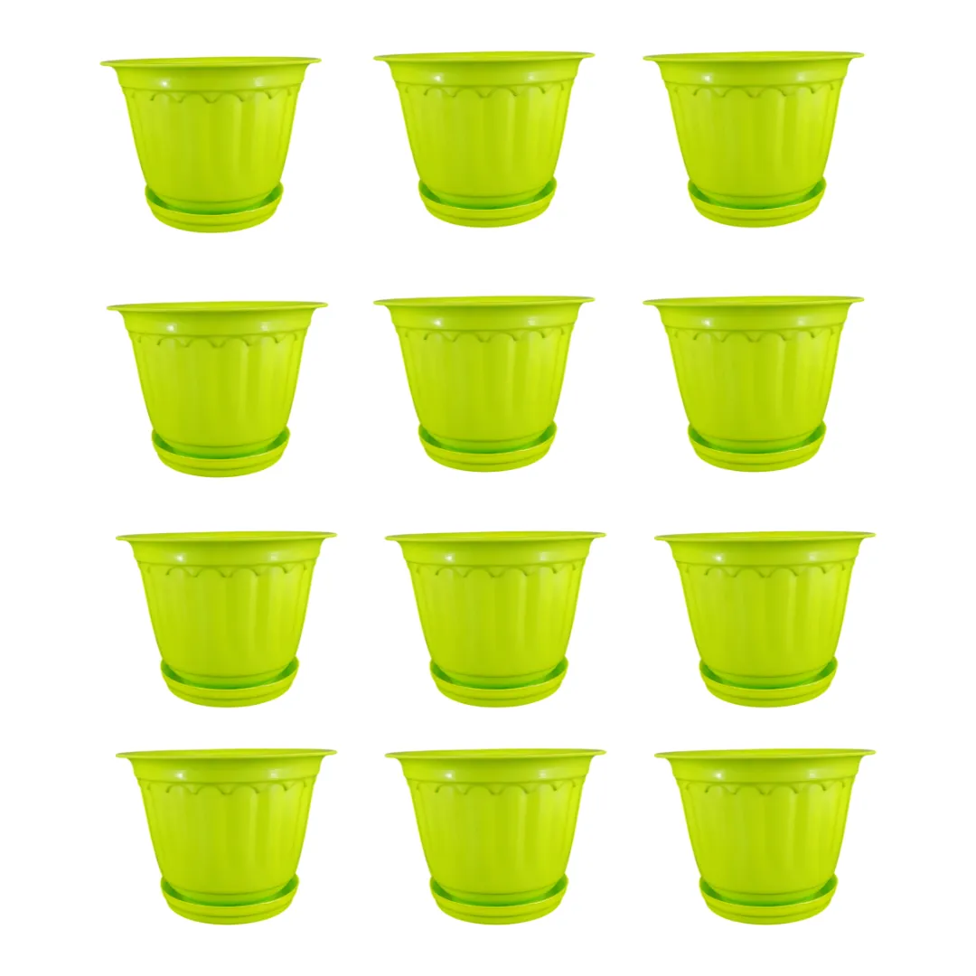 Set of 12 - 8 Inch Green Jasmine Guardian Premium Plastic Planter