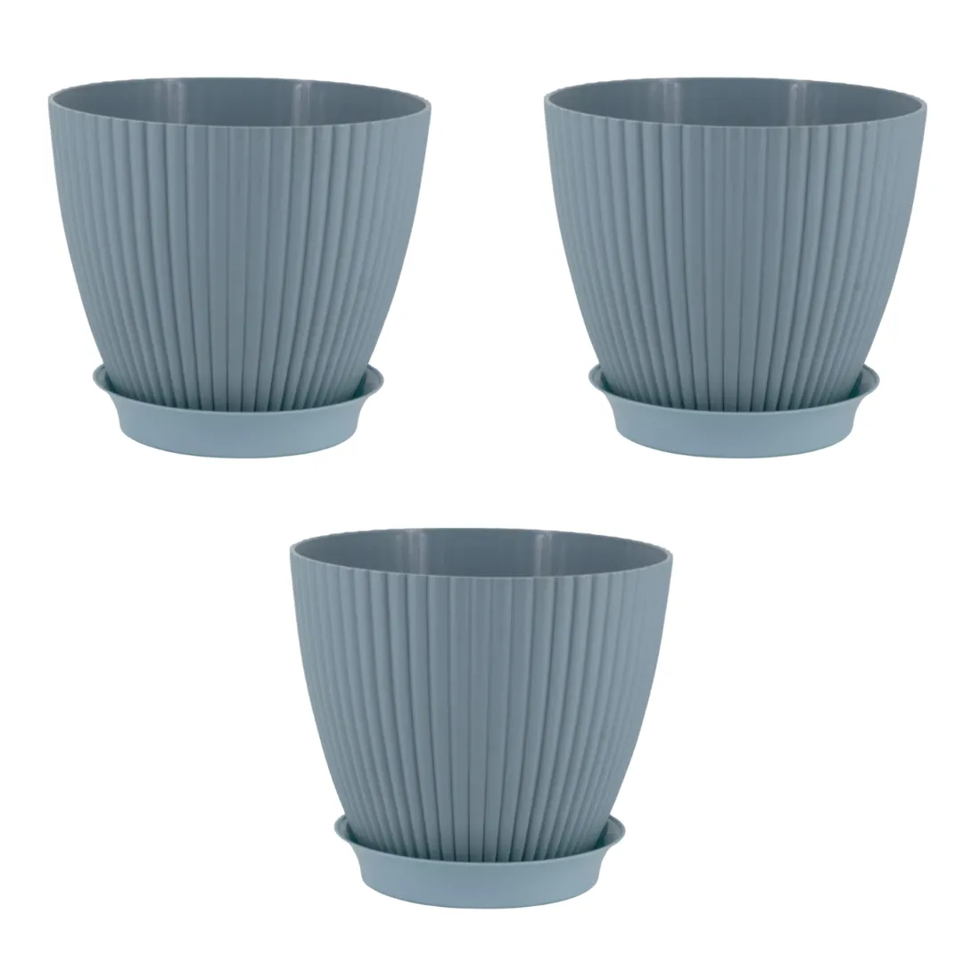 Set of 3 - 7 Inch Blue Royal Circle Set Premium Plastic Planter