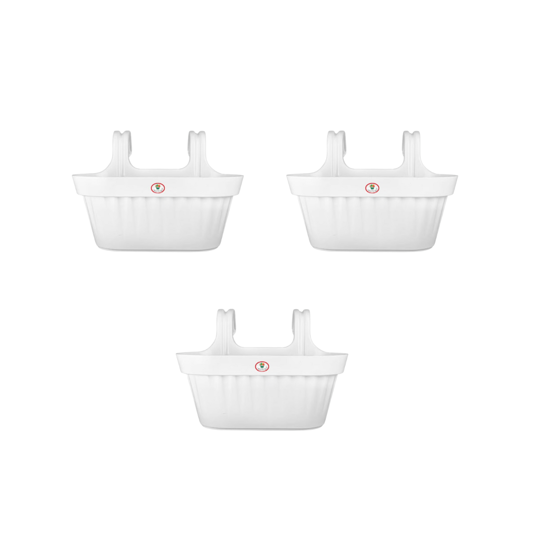 Set of 3 - 16 Inch White Twin Hook Sylvester Premium Hanging Planter