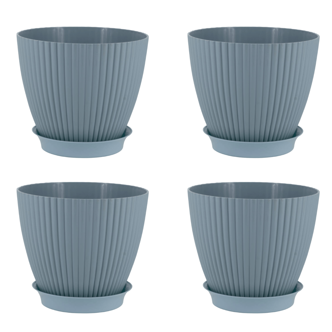 Set of 4 - 7 Inch Blue Royal Circle Set Premium Plastic Planter
