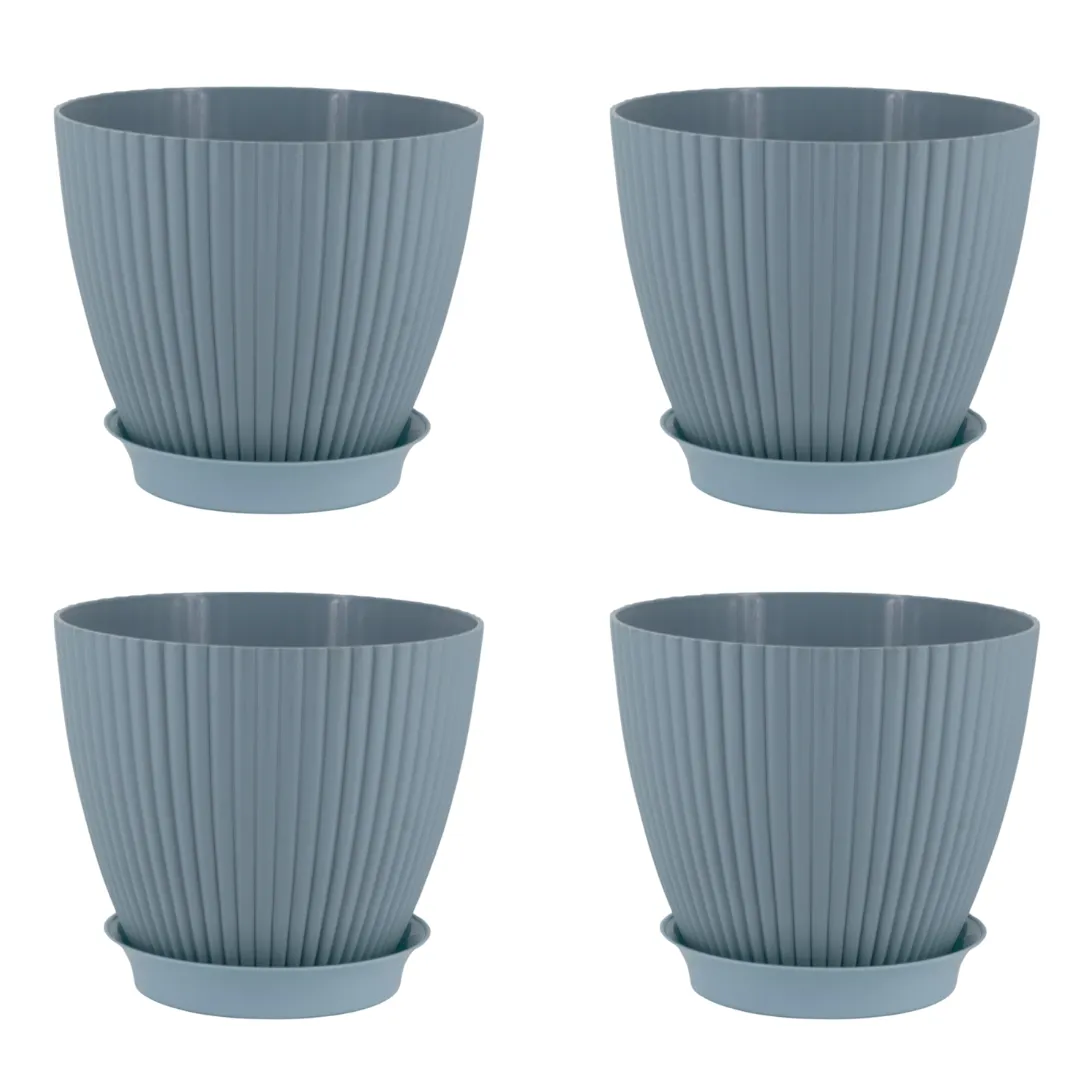 Set of 4 - 7 Inch Blue Royal Circle Set Premium Plastic Planter