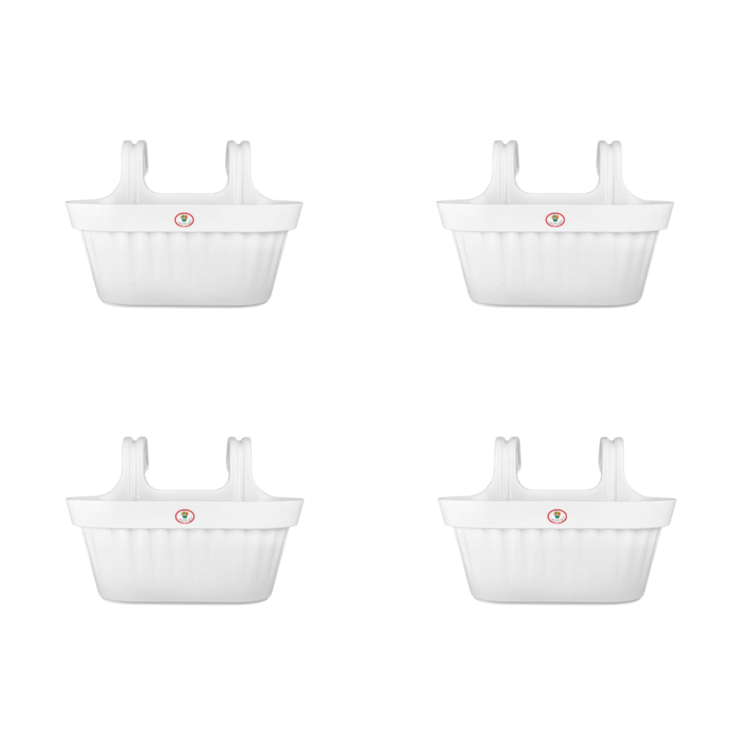 Set of 4 - 16 Inch White Twin Hook Sylvester Premium Hanging Planter