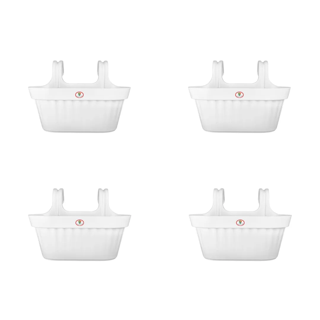 Set of 4 - 16 Inch White Twin Hook Sylvester Premium Hanging Planter